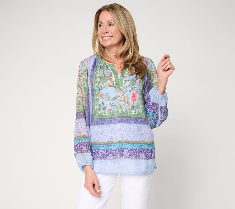 Susan Graver Regular Printed Woven Peasant Tunic & Knit Tank Set — Main view