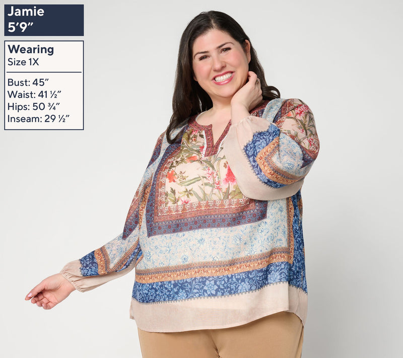Susan Graver Regular Printed Woven Peasant Tunic & Knit Tank Set — View 6