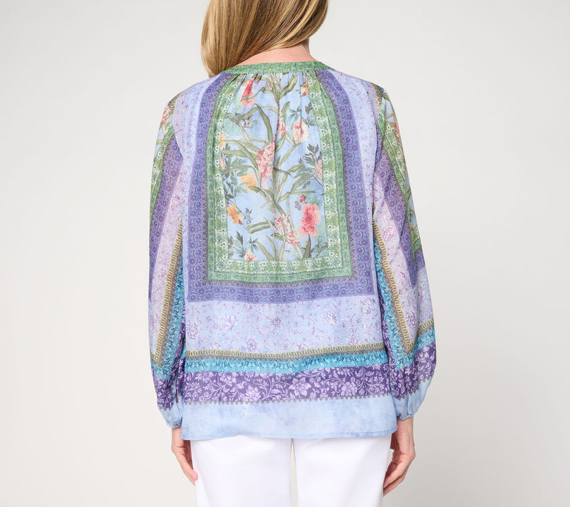 Susan Graver Regular Printed Woven Peasant Tunic & Knit Tank Set — View 8