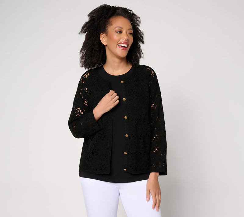 Susan Graver Crochet Button Front Shurg — View 11