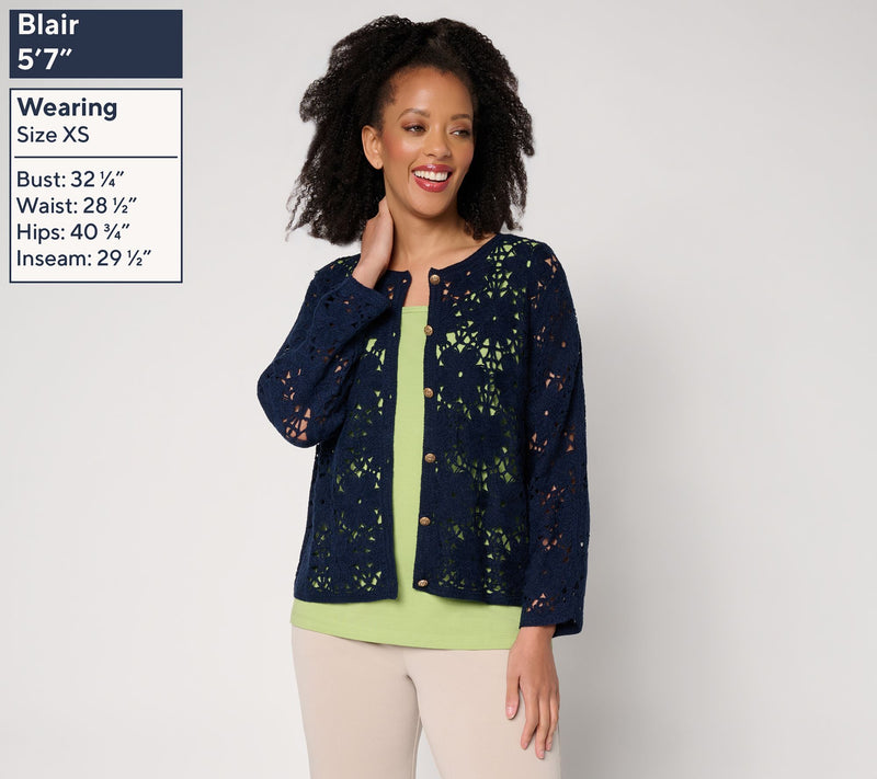 Susan Graver Crochet Button Front Shurg — View 3