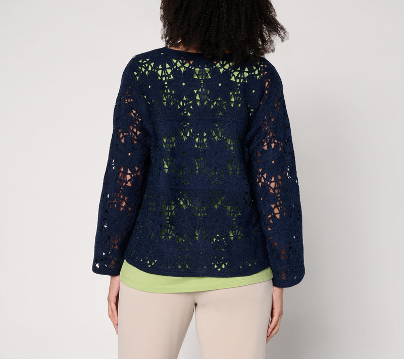 Susan Graver Crochet Button Front Shurg — View 4