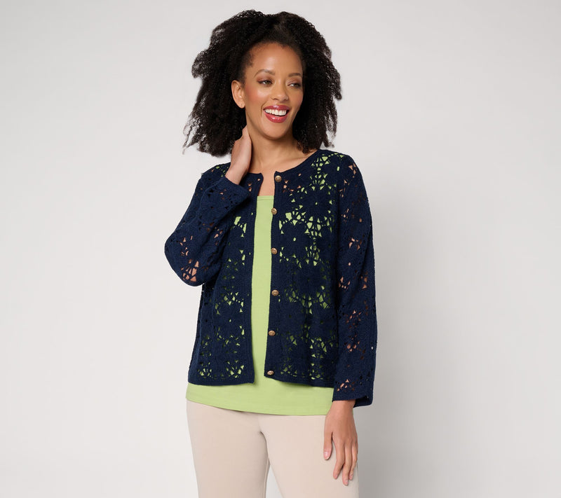 Susan Graver Crochet Button Front Shurg — Main view