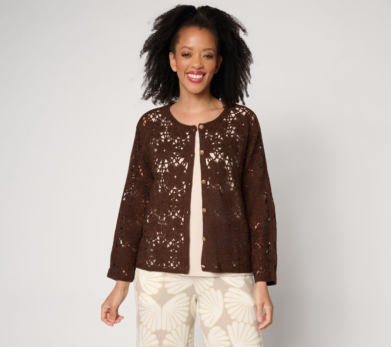 Susan Graver Crochet Button Front Shurg — View 14
