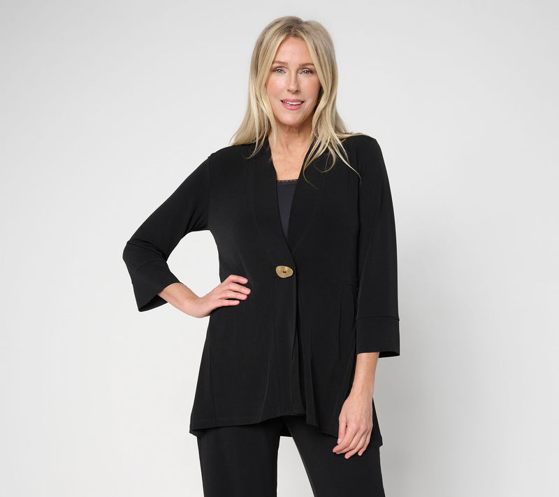 Susan Graver Regular Liquid Knit Cardigan w/ Novelty Button — Main view