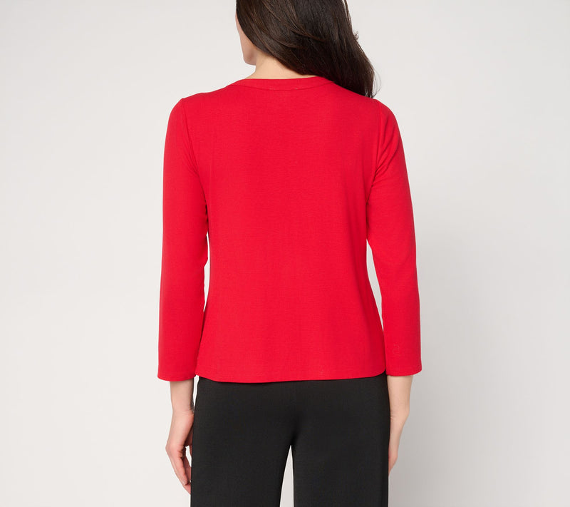 Susan Graver Rib Knit 3/4 Sleeve Button Front Cardigan — View 4