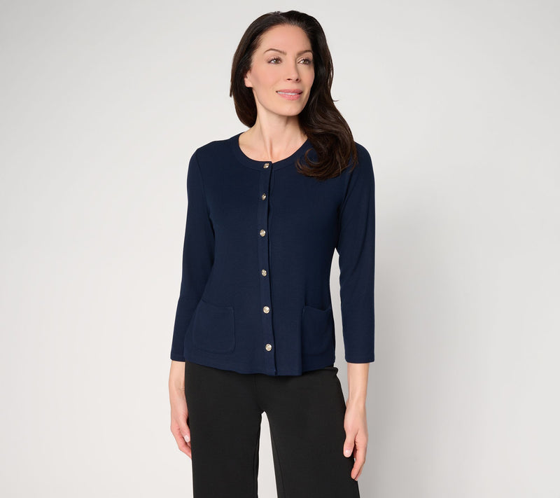 Susan Graver Rib Knit 3/4 Sleeve Button Front Cardigan — View 12