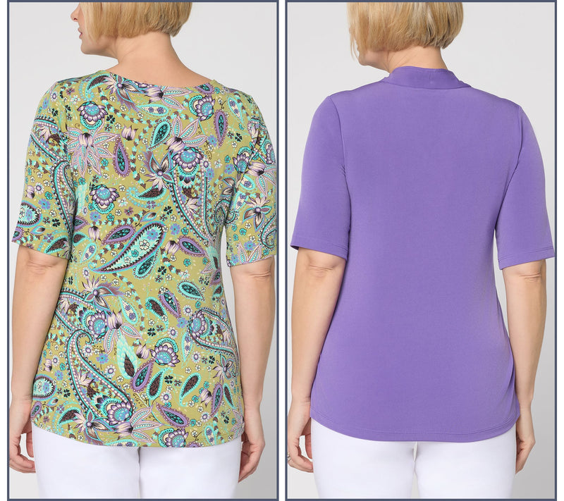 Susan Graver Regular Set of Print & Solid Liquid Knit Tops — View 12