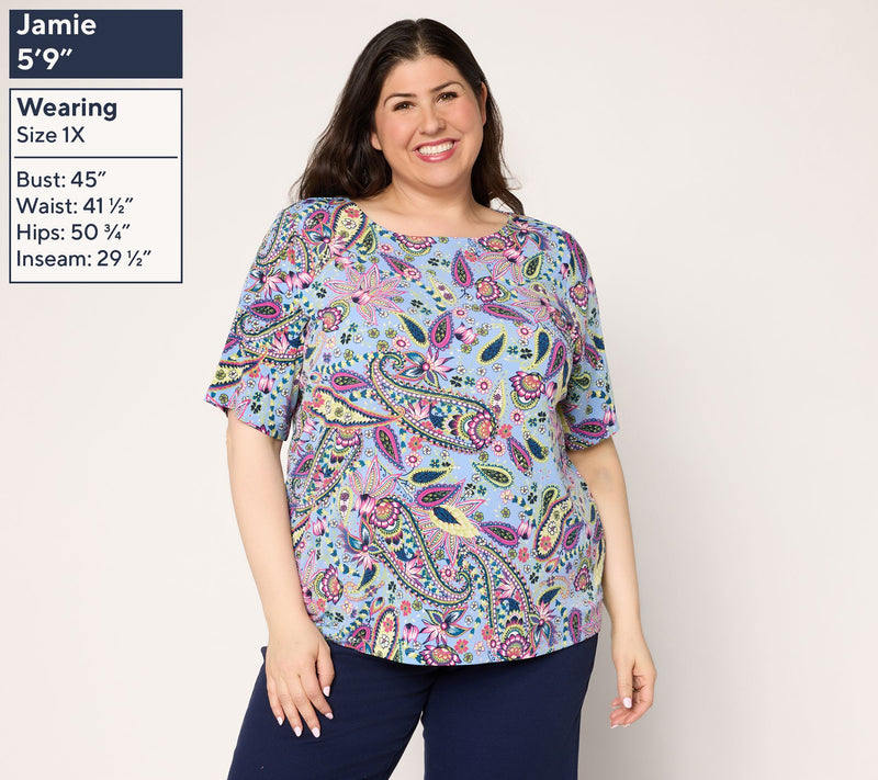 Susan Graver Regular Set of Print & Solid Liquid Knit Tops — View 10