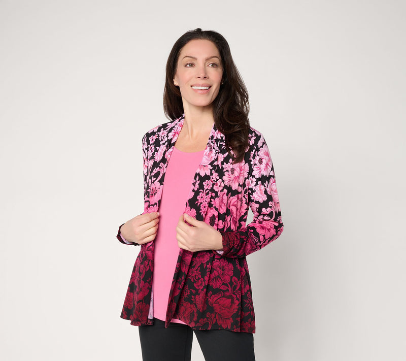 Susan Graver Petite Printed Liquid Knit Cardigan and Tank Set — Main view