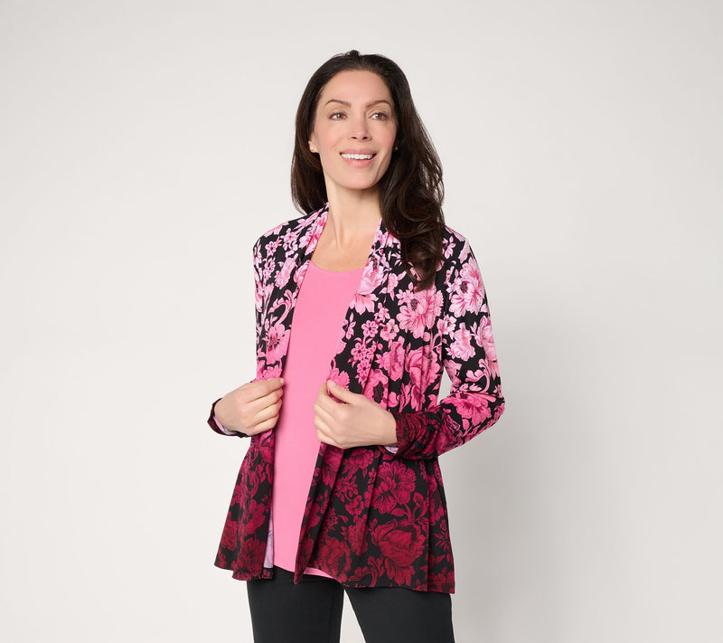 Susan Graver Petite Printed Liquid Knit Cardigan and Tank Set — View 12