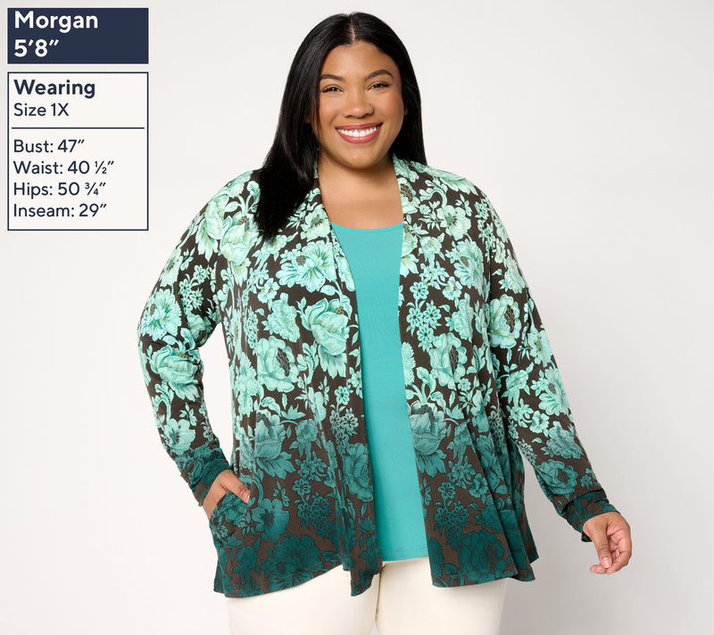 Susan Graver Petite Printed Liquid Knit Cardigan and Tank Set — View 2