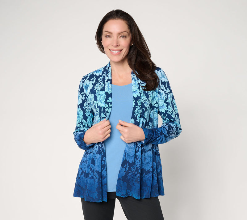 Susan Graver Petite Printed Liquid Knit Cardigan and Tank Set — View 14