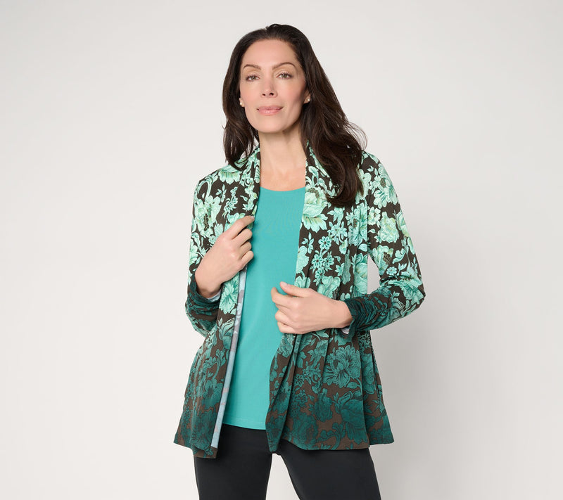 Susan Graver Petite Printed Liquid Knit Cardigan and Tank Set — View 15