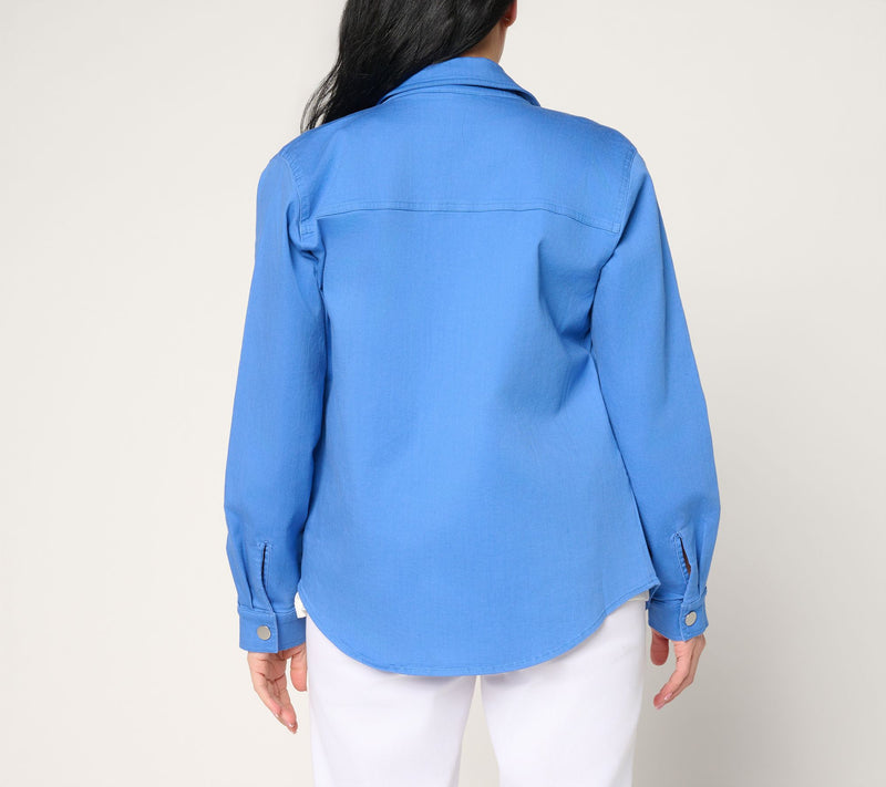Susan Graver Weekend Garment Washed Stretch Cotton Shacket w/Embellishment — View 4