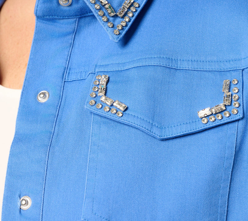 Susan Graver Weekend Garment Washed Stretch Cotton Shacket w/Embellishment — View 6