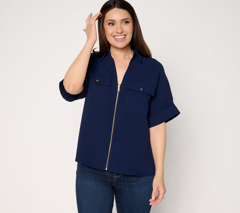 Susan Graver Textured Woven Zip-Front Utility Jacket — View 11