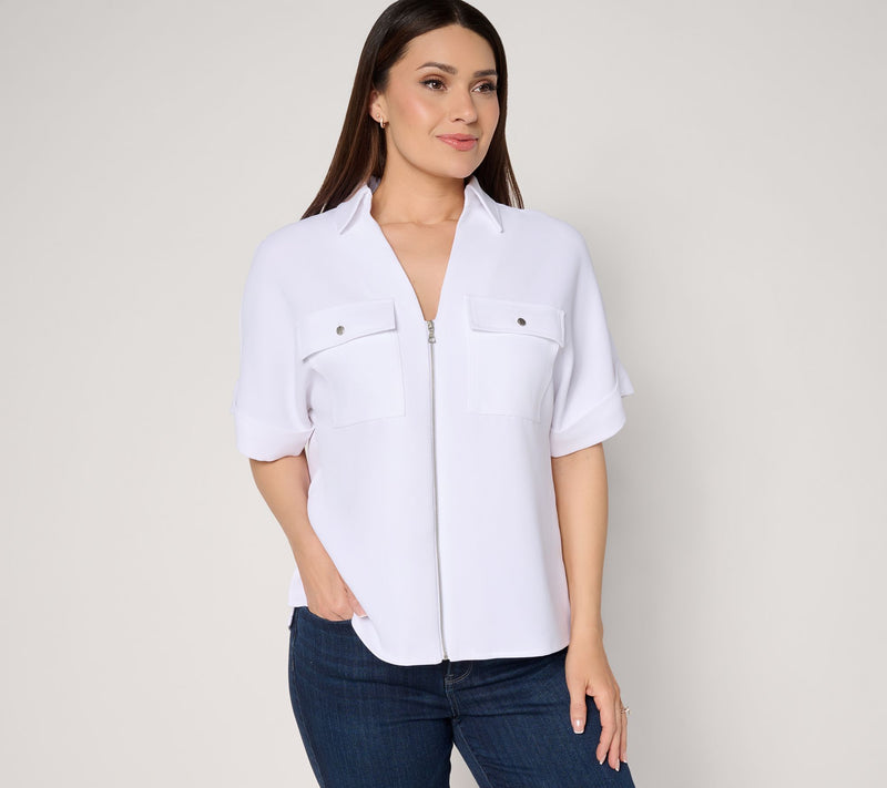 Susan Graver Textured Woven Zip-Front Utility Jacket — View 12