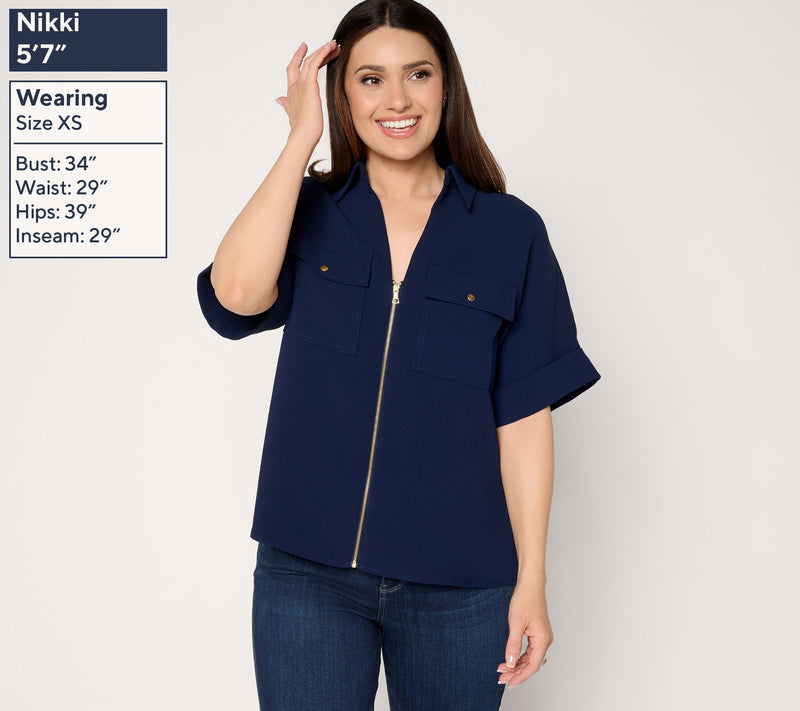 Susan Graver Textured Woven Zip-Front Utility Jacket — View 3