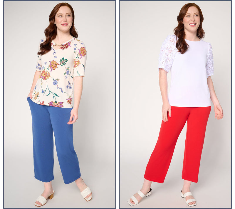 Susan Graver Essentials Petite Liquid Knit Set of 2 Crop Pants — View 13