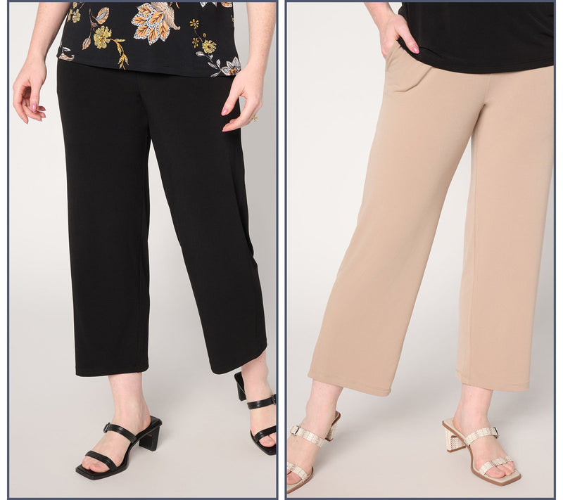 Susan Graver Essentials Petite Liquid Knit Set of 2 Crop Pants — View 3