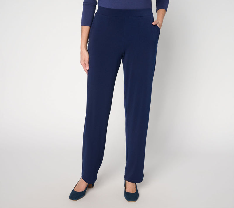 Susan Graver Essentials Petite Liquid Knit Straight Leg Pant — View 7