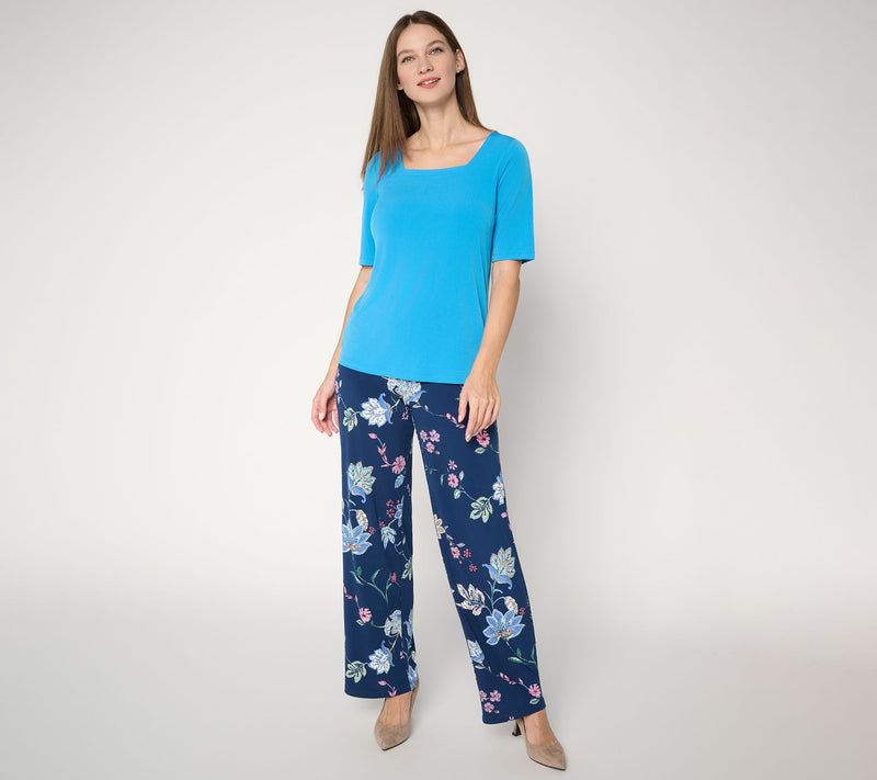 Susan Graver Petite Printed Liquid Knit Wide-Leg Pull-On Pant — View 5