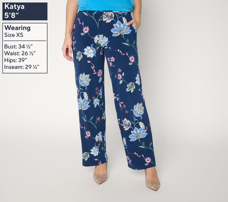 Susan Graver Petite Printed Liquid Knit Wide-Leg Pull-On Pant — View 3