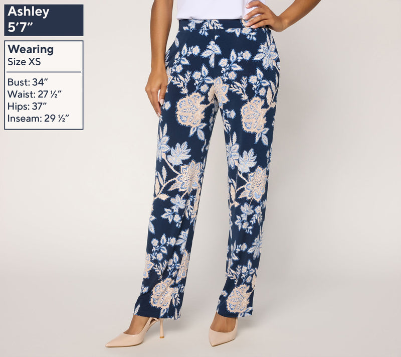 Susan Graver Regular Printed Liquid Knit Straight Leg Pants — View 9