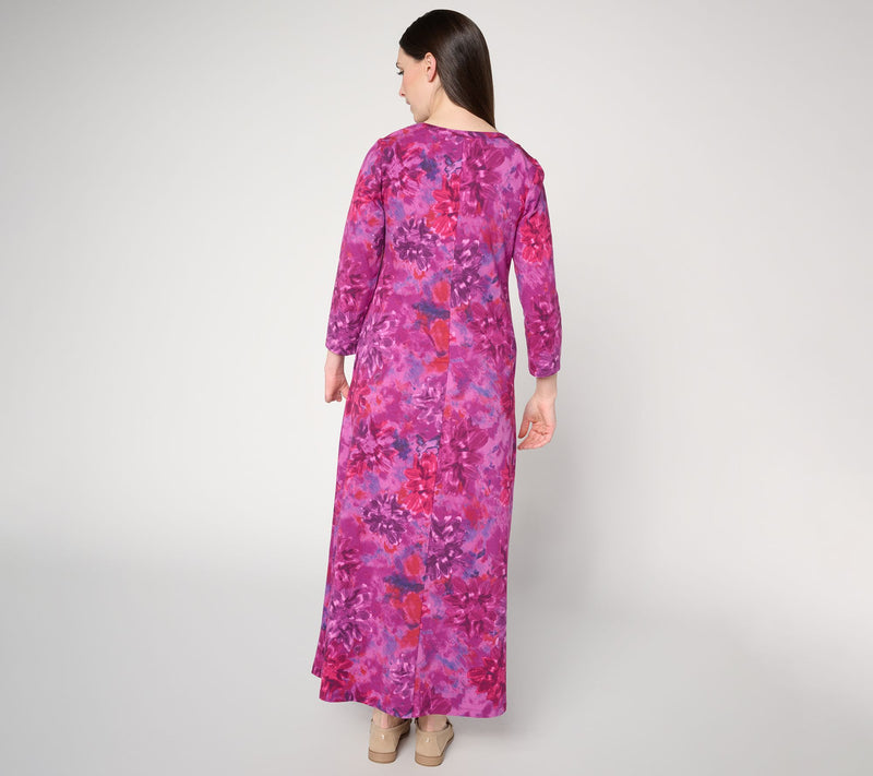 Susan Graver Weekend Petite Printed Comfy Cotton Maxi Dress — View 10