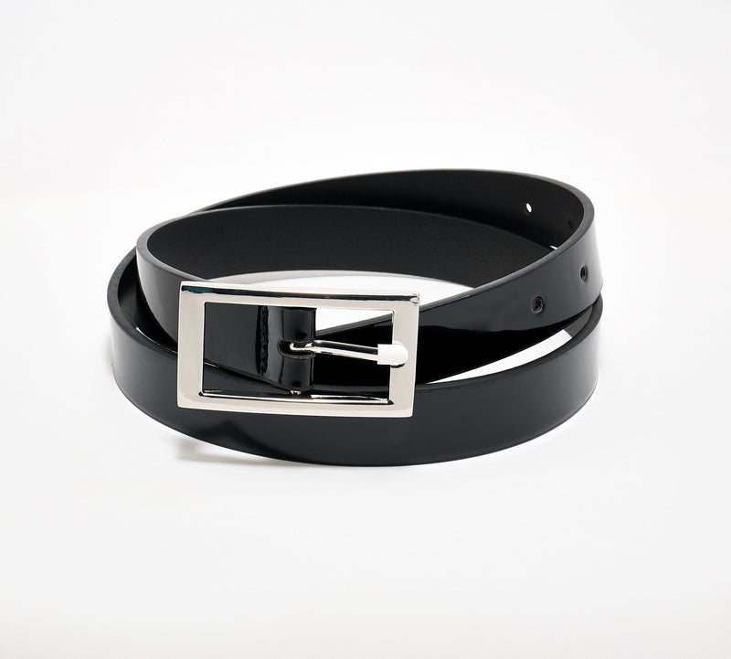 Susan Graver Faux Patent Leather Belt w/ Rectangle Buckle — View 4