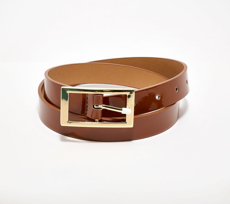 Susan Graver Faux Patent Leather Belt w/ Rectangle Buckle — View 5