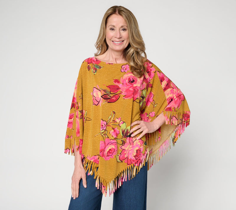 Women with Control Como Jersey Fringe Poncho — Main view