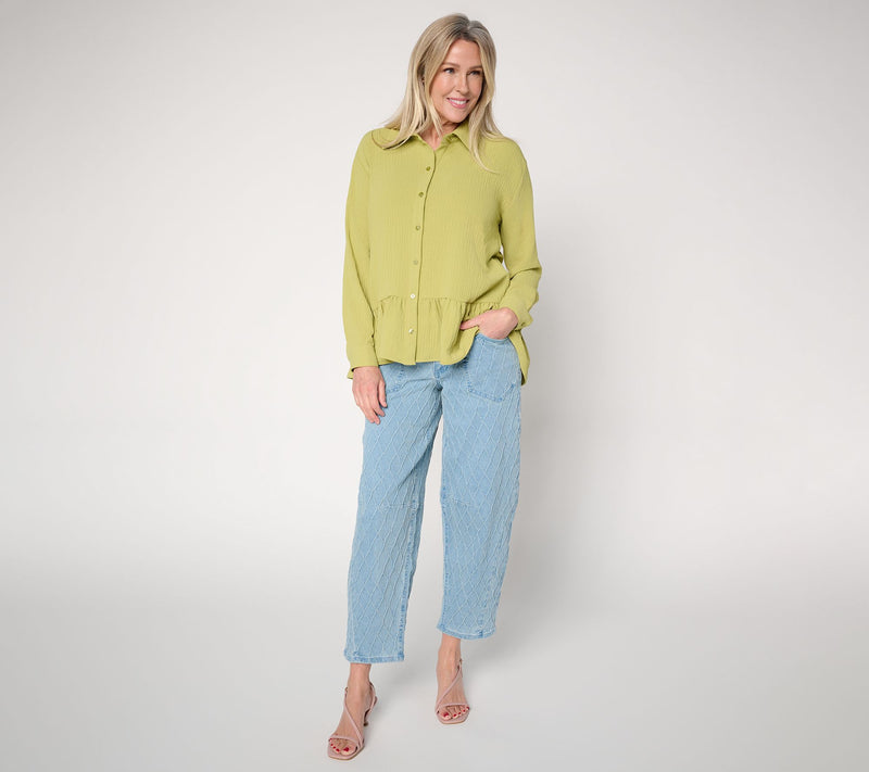 Women with Control Regular Full Length Jacquard Barrel Jeans — View 4
