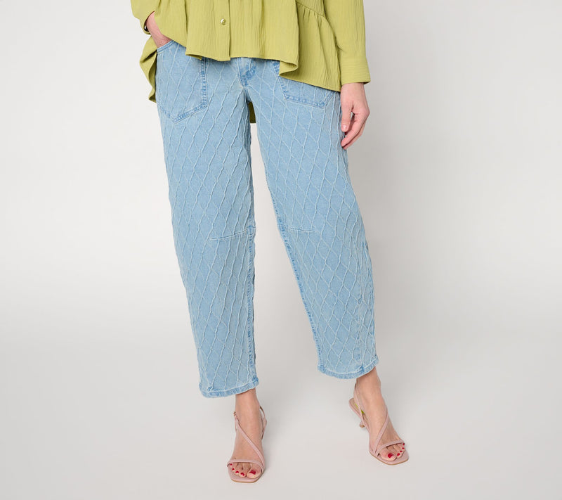 Women with Control Petite Full Length Jacquard Barrel Jeans — Main view