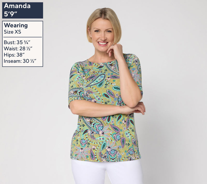 Susan Graver Petite Set of 2 Print & Solid Liquid Knit Tops — View 11