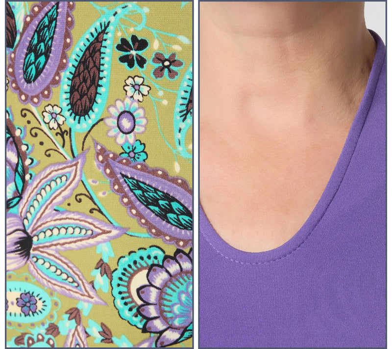 Susan Graver Petite Set of 2 Print & Solid Liquid Knit Tops — View 14