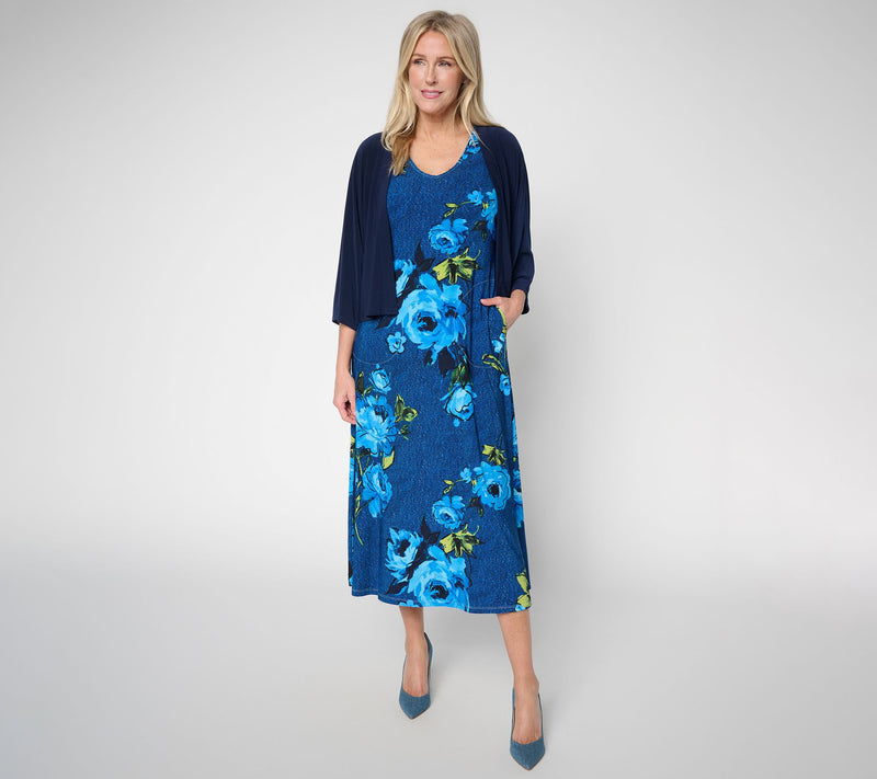 Women with Control Petite Como Jersey Midi Dress & Topper Set — View 5