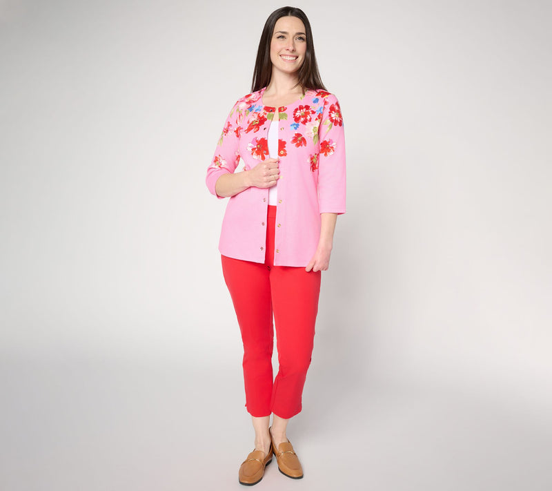 Quacker Factory Floret Printed 3/4 Sleeve Cardigan — View 5
