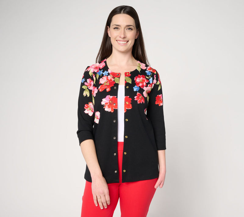 Quacker Factory Floret Printed 3/4 Sleeve Cardigan — View 10