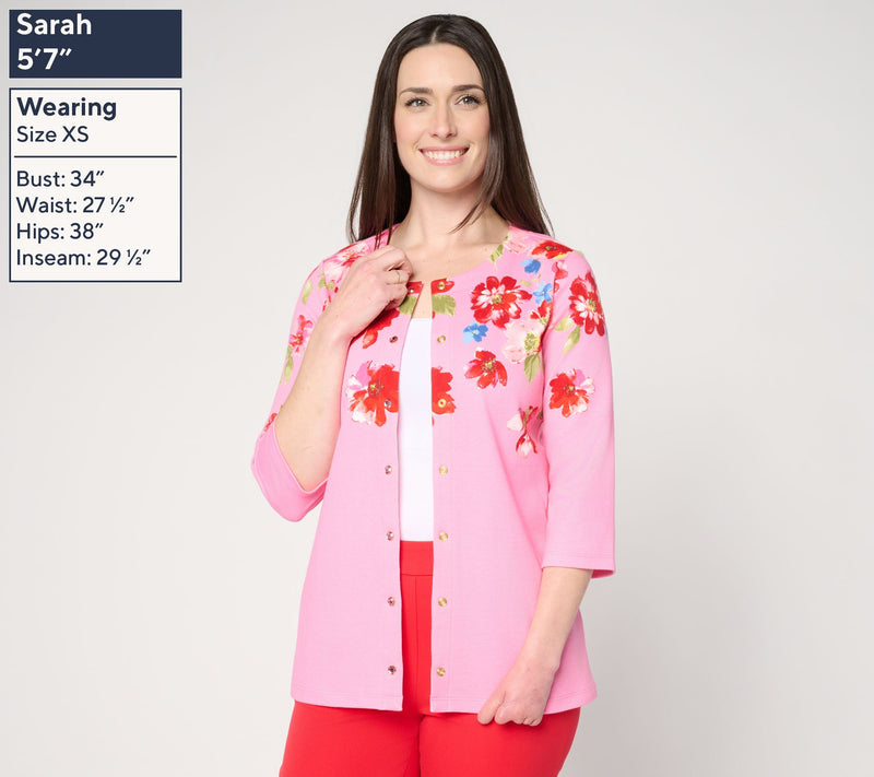 Quacker Factory Floret Printed 3/4 Sleeve Cardigan — View 3