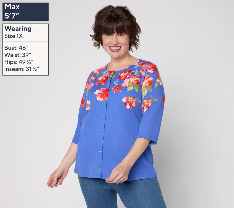Quacker Factory Floret Printed 3/4 Sleeve Cardigan — View 2