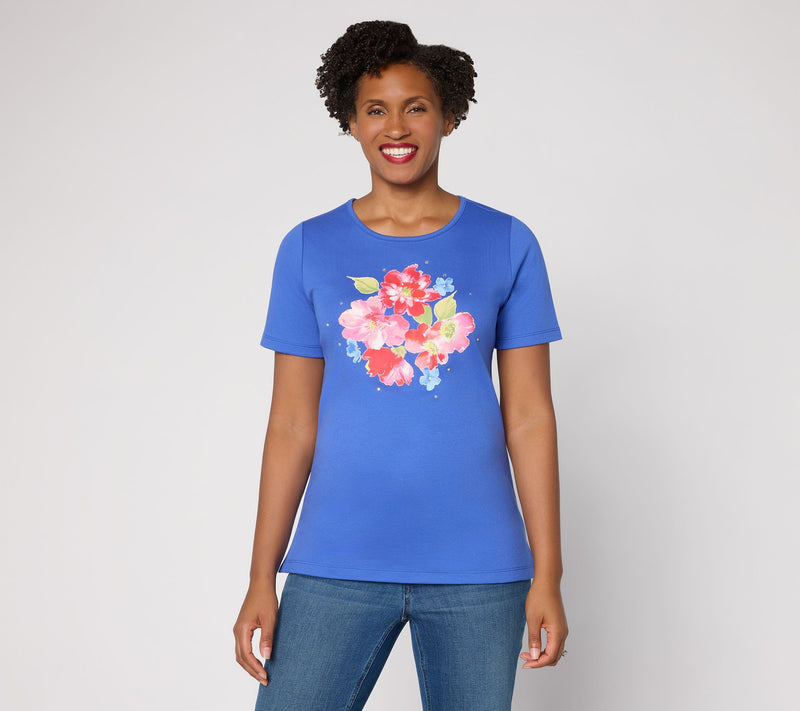 Quacker Factory Floret Printed Embellished Short Sleeve Top — View 12