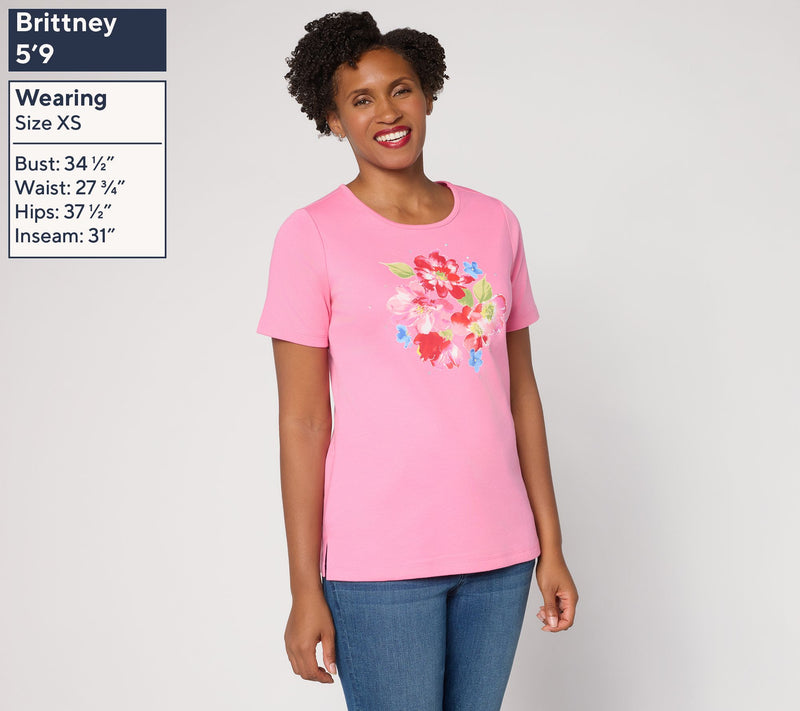 Quacker Factory Floret Printed Embellished Short Sleeve Top — View 3
