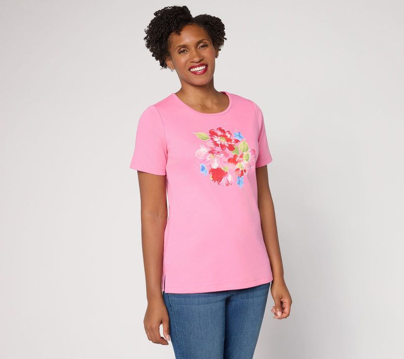 Quacker Factory Floret Printed Embellished Short Sleeve Top — Main view