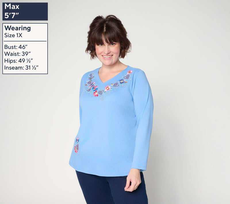 Quacker Factory Be Mine V-Neck Long Sleeve Top — View 2