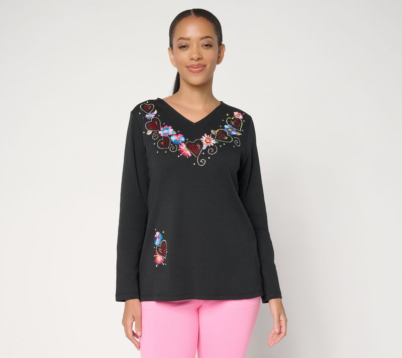 Quacker Factory Be Mine V-Neck Long Sleeve Top — View 9