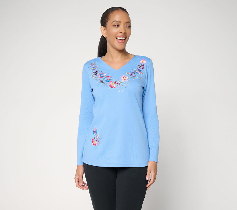 Quacker Factory Be Mine V-Neck Long Sleeve Top — View 10