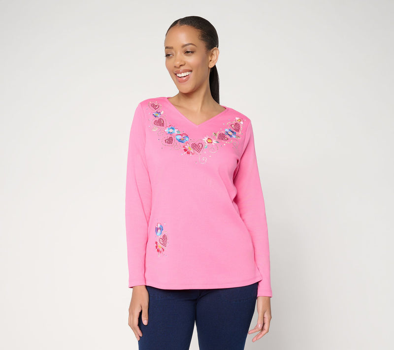 Quacker Factory Be Mine V-Neck Long Sleeve Top — View 11