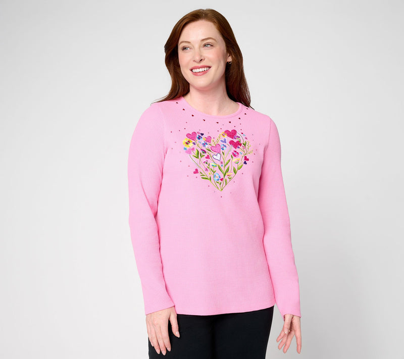 Quacker Factory Queen of Hearts Waffle Long Sleeve Top — View 11
